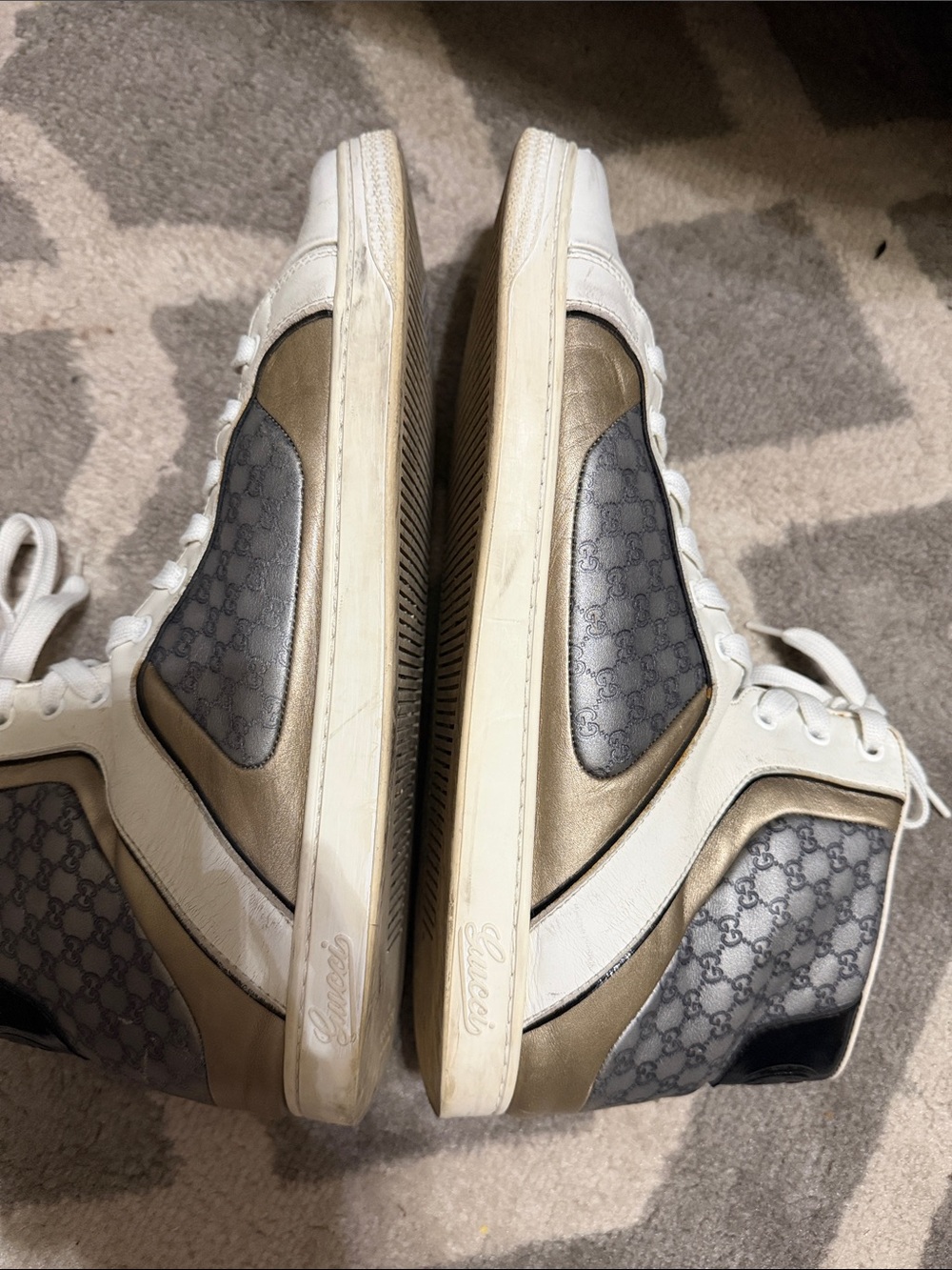 Gucci Mens 11.5 leather monogram high tops - Picture 5 of 5